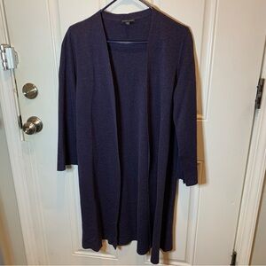 Eileen Fisher Rich Indigo Blue Open Front Long Cardigan Tencel Silk Cooling